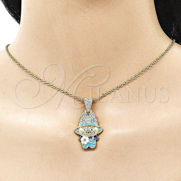 Gold Filled Pendant — Fancy Pendant Flower and Hat Design with Turquoise — alternate product view — SKU 162212 | Oro Laminado dije — elegante Pendant flor and Hat diseño with Turquoise — SKU 162212