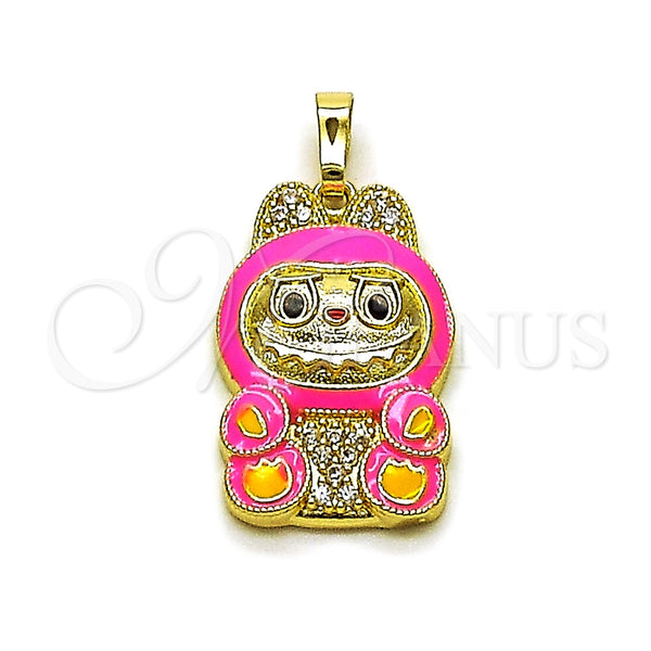 Oro Laminado Fancy Pendant, Gold Filled Style with White Cubic Zirconia, Pink Enamel Finish, Golden Finish, 05.284.0023.1