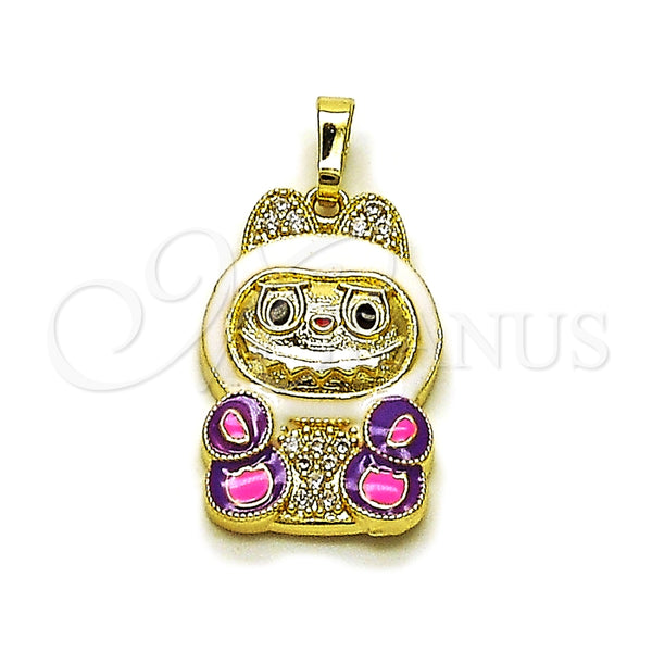 Oro Laminado Fancy Pendant, Gold Filled Style with White Cubic Zirconia, White Enamel Finish, Golden Finish, 05.284.0023.2