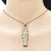 Oro Laminado Religious Pendant, Gold Filled Style San Judas Design, with White Cubic Zirconia, Polished, Golden Finish, 05.253.0199