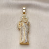 Oro Laminado Religious Pendant, Gold Filled Style San Judas Design, with White Cubic Zirconia, Polished, Golden Finish, 05.253.0200
