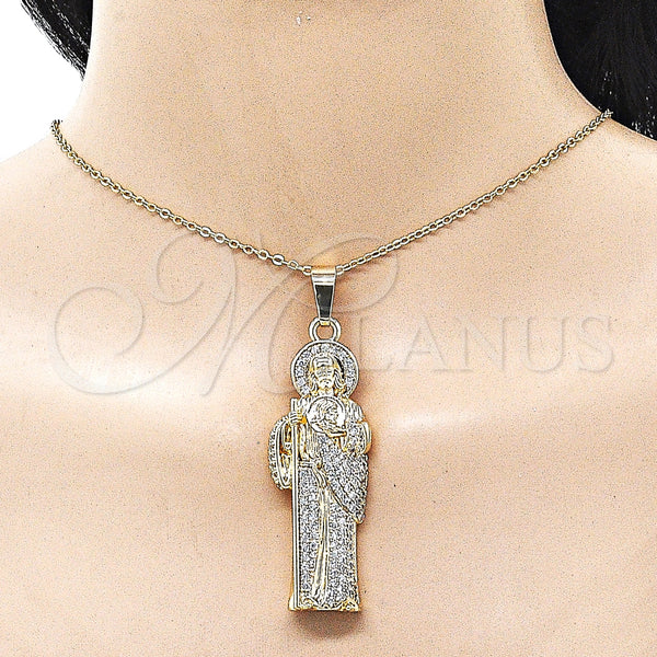 Gold Filled Pendant — Religious Pendant San Judas Design with White Cubic — alternate product view — SKU 162217 | Oro Laminado dije — Religious Pendant San Judas diseño with blanco Cubic — SKU 162217