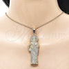 Oro Laminado Religious Pendant, Gold Filled Style San Judas Design, with White Cubic Zirconia, Polished, Golden Finish, 05.253.0200