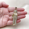 Oro Laminado Religious Pendant, Gold Filled Style San Judas Design, with White Cubic Zirconia, Polished, Golden Finish, 05.253.0200