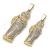 Oro Laminado Religious Pendant, Gold Filled Style San Judas Design, with White Cubic Zirconia, Polished, Golden Finish, 05.253.0200