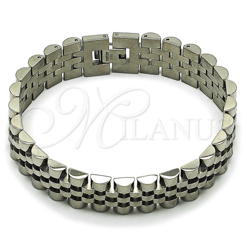 Stainless Steel Solid Bracelet, Polished, Steel Finish, 03.435.0008.08 (15 MM Thickness, 9 Inches Length)