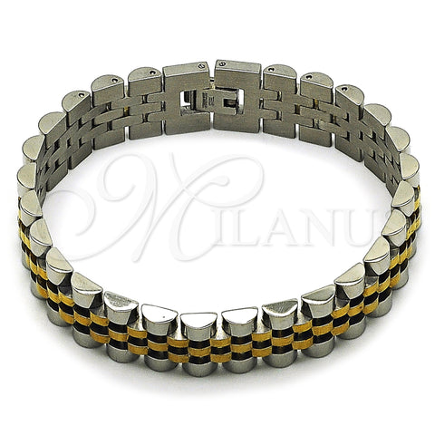 Stainless Steel Solid Bracelet, Polished, Two Tone, 03.435.0008.1.08 (15 MM Thickness, 9 Inches Length)