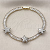 Oro Laminado Tennis Bracelet, Gold Filled Style Star and Baguette Design, with White Cubic Zirconia and White Micro Pave, Polished, Two Tone, 03.284.0062.07