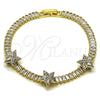 Oro Laminado Tennis Bracelet, Gold Filled Style Star and Baguette Design, with White Cubic Zirconia and White Micro Pave, Polished, Two Tone, 03.284.0062.07 (05 MM Thickness, 7 Inches Length)