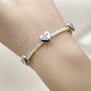 Oro Laminado Tennis Bracelet, Gold Filled Style Heart and Baguette Design, with White Cubic Zirconia and White Micro Pave, Polished, Two Tone, 03.284.0063.07