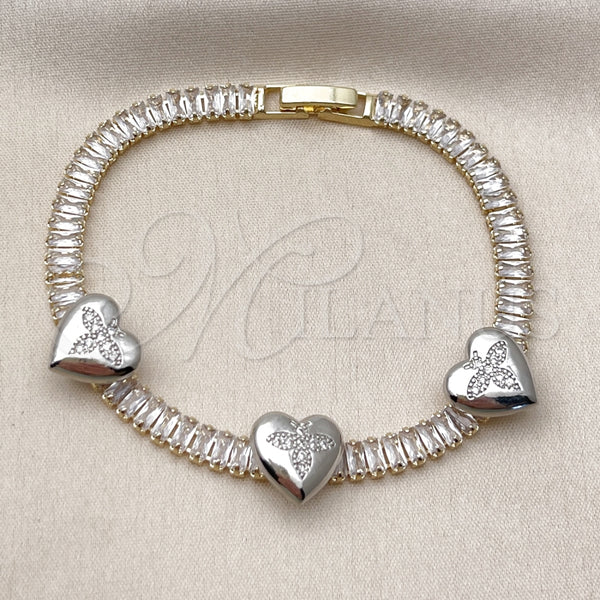 Gold Filled Bracelet — Tennis Bracelet Heart and Baguette Design with White — alternate product view — SKU 162225 | Oro Laminado brazalete — Tennis Bracelet corazón and Baguette diseño with blanco — SKU 162225