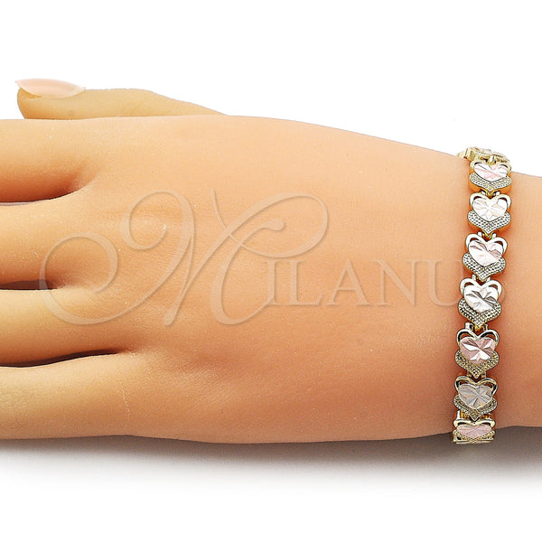 Gold Filled Bracelet — Solid Bracelet Heart Design Diamond Cutting Tricolor 03. — alternate product view — SKU 162228 | Oro Laminado brazalete — sólido Bracelet corazón diseño Diamond Cutting Tricolor 03. — SKU 162228