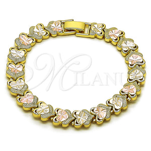 Gold Filled Bracelet — Solid Bracelet Heart Design Diamond Cutting Tricolor 03. — main product view — SKU 162228 | Oro Laminado brazalete — sólido Bracelet corazón diseño Diamond Cutting Tricolor 03. — SKU 162228