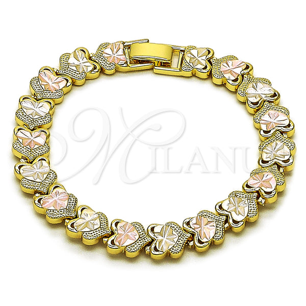 Gold Filled Bracelet — Solid Bracelet Heart Design Diamond Cutting Tricolor 03. — main product view — SKU 162228 | Oro Laminado brazalete — sólido Bracelet corazón diseño Diamond Cutting Tricolor 03. — SKU 162228