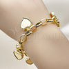 Oro Laminado Charm Bracelet, Gold Filled Style Heart and Rolo Design, Polished, Golden Finish, 03.213.0395.07