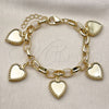 Oro Laminado Charm Bracelet, Gold Filled Style Heart and Rolo Design, Polished, Golden Finish, 03.213.0395.07