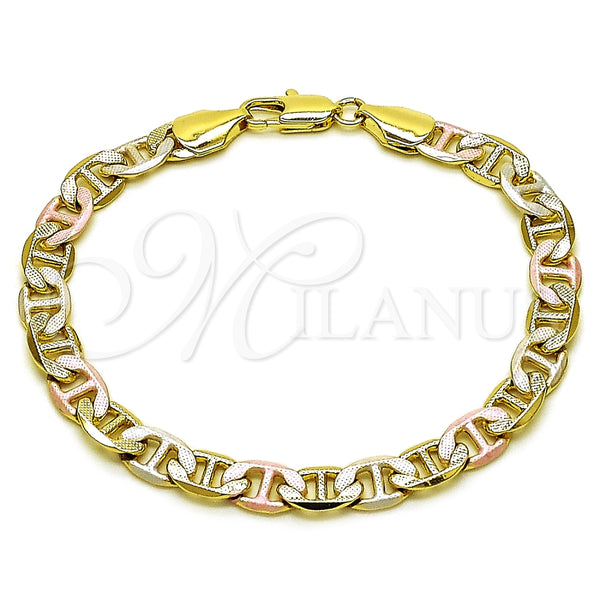 Oro Laminado Basic Bracelet, Gold Filled Style Mariner Design, Diamond Cutting Finish, Tricolor, 03.213.0396.08
