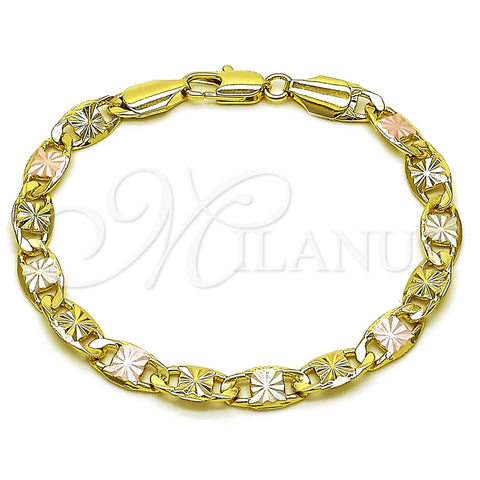 Oro Laminado Basic Bracelet, Gold Filled Style Mariner Design, Diamond Cutting Finish, Tricolor, 03.213.0397.07 (Thickness, 8 Inches Length)