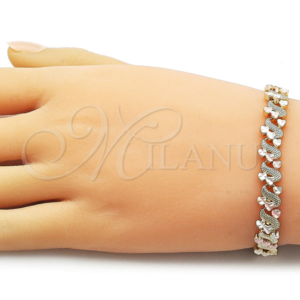 Gold Filled Bracelet — Solid Bracelet Heart Design Diamond Cutting Tricolor 03. — alternate product view — SKU 162233 | Oro Laminado brazalete — sólido Bracelet corazón diseño Diamond Cutting Tricolor 03. — SKU 162233