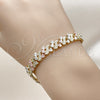 Oro Laminado Solid Bracelet, Gold Filled Style Heart Design, Diamond Cutting Finish, Tricolor, 03.213.0398.07 (Thickness, 7 Inches Length)