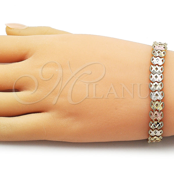 Gold Filled Bracelet — Solid Bracelet Heart Design Diamond Cutting Tricolor 03. — alternate product view — SKU 162234 | Oro Laminado brazalete — sólido Bracelet corazón diseño Diamond Cutting Tricolor 03. — SKU 162234