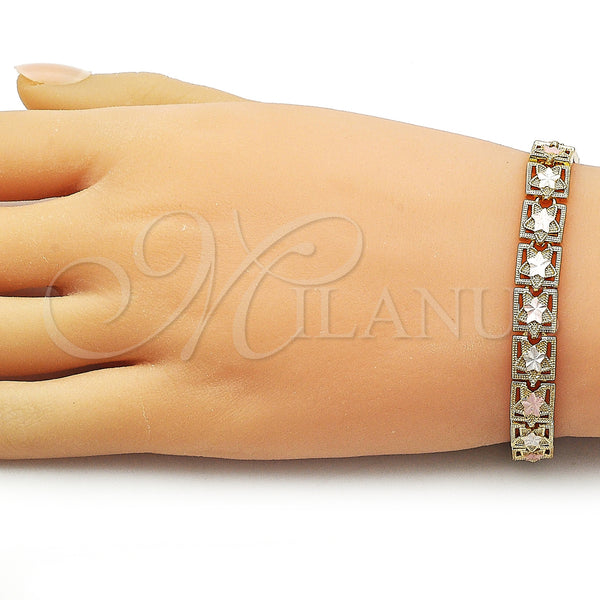 Gold Filled Bracelet — Solid Bracelet Star Design Diamond Cutting Tricolor 03. — alternate product view — SKU 162235 | Oro Laminado brazalete — sólido Bracelet estrella diseño Diamond Cutting Tricolor 03. — SKU 162235