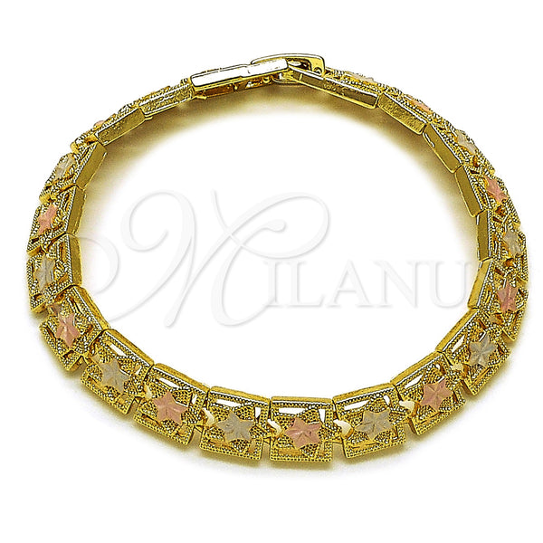 Gold Filled Bracelet — Solid Bracelet Star Design Diamond Cutting Tricolor 03. — main product view — SKU 162235 | Oro Laminado brazalete — sólido Bracelet estrella diseño Diamond Cutting Tricolor 03. — SKU 162235
