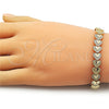 Oro Laminado Solid Bracelet, Gold Filled Style Heart Design, Diamond Cutting Finish, Golden Finish, 03.213.0401.07