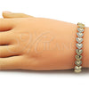 Oro Laminado Solid Bracelet, Gold Filled Style Heart Design, Diamond Cutting Finish, Golden Finish, 03.213.0401.07 (Thickness, 7 Inches Length)
