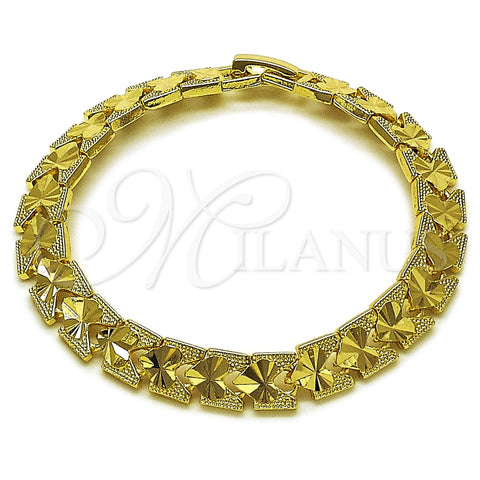 Oro Laminado Solid Bracelet, Gold Filled Style Heart Design, Diamond Cutting Finish, Golden Finish, 03.213.0402.07