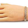 Oro Laminado Solid Bracelet, Gold Filled Style Heart Design, Diamond Cutting Finish, Golden Finish, 03.213.0403.07 (Thickness, 7 Inches Length)