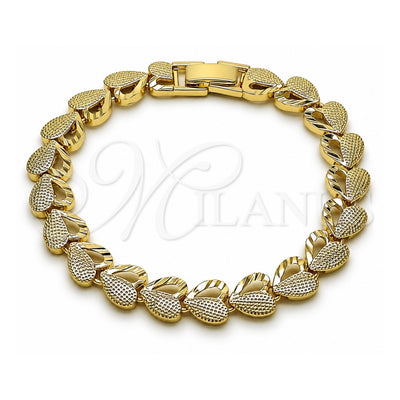 Oro Laminado Solid Bracelet, Gold Filled Style Heart Design, Diamond Cutting Finish, Golden Finish, 03.213.0403.07 (Thickness, 7 Inches Length)