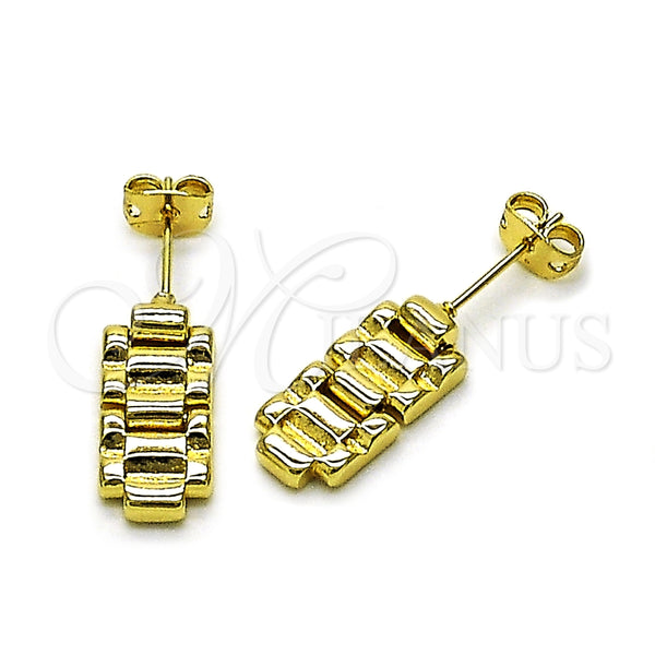 Oro Laminado Stud Earring, Gold Filled Style Belt Buckle Design, Polished, Golden Finish, 02.213.0845