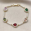 Oro Laminado Tennis Bracelet, Gold Filled Style Teardrop and Cluster Design, with Multicolor and White Cubic Zirconia, Polished, Golden Finish, 03.266.0050.1.07