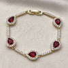 Oro Laminado Tennis Bracelet, Gold Filled Style Teardrop and Cluster Design, with Garnet and White Cubic Zirconia, Polished, Golden Finish, 03.266.0050.3.07