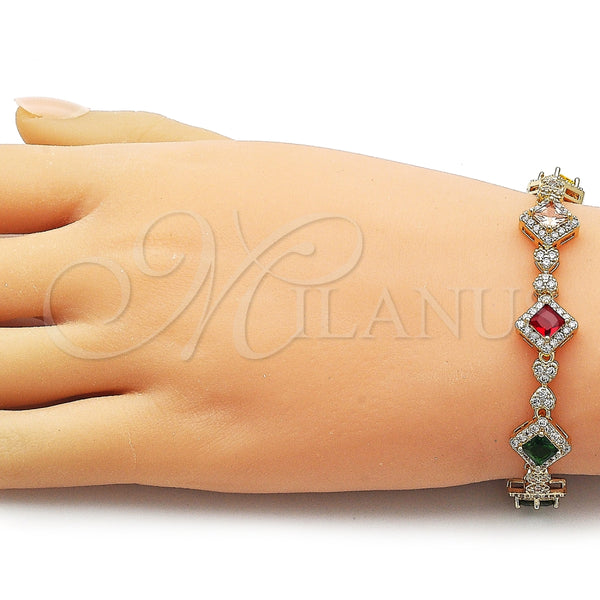 Gold Filled Bracelet — Tennis Bracelet Cluster and Heart Design with Multicolor — alternate product view — SKU 162244 | Oro Laminado brazalete — Tennis Bracelet Cluster and corazón diseño with Multicolor — SKU 162244