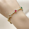 Oro Laminado Tennis Bracelet, Gold Filled Style Cluster and Heart Design, with Multicolor and White Cubic Zirconia, Polished, Golden Finish, 03.266.0051.07 (Thickness, 7 Inches Length)