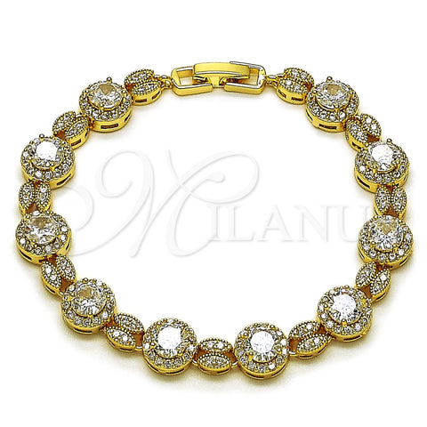 Oro Laminado Tennis Bracelet, Gold Filled Style Cluster Design, with White Cubic Zirconia, Polished, Golden Finish, 03.266.0052.07