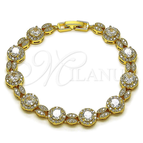 Oro Laminado Tennis Bracelet, Gold Filled Style Cluster Design, with White Cubic Zirconia, Polished, Golden Finish, 03.266.0052.07 (Thickness, 8 Inches Length)
