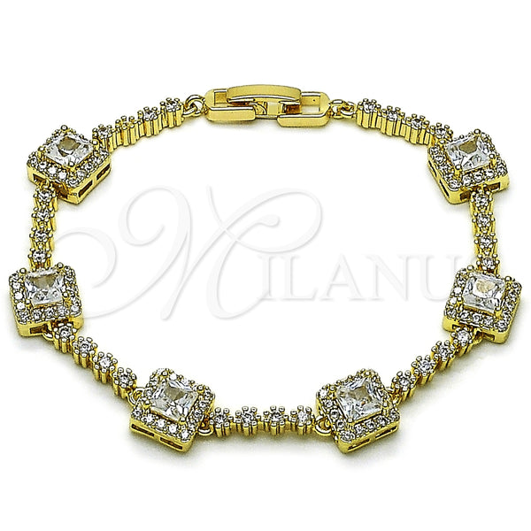 Oro Laminado Tennis Bracelet, Gold Filled Style Cluster Design, with White Cubic Zirconia, Polished, Golden Finish, 03.266.0053.07