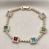 Oro Laminado Tennis Bracelet, Gold Filled Style Cluster Design, with Multicolor and White Cubic Zirconia, Polished, Golden Finish, 03.266.0053.1.07