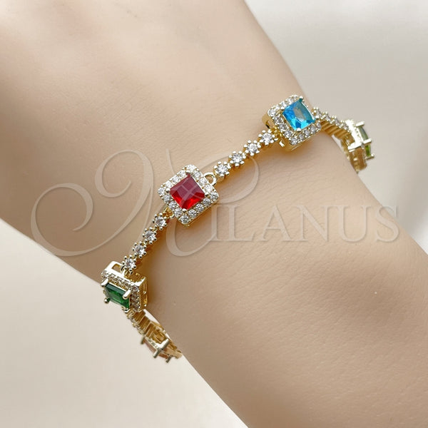 Gold Filled Bracelet — Tennis Bracelet Cluster Design with Multicolor and White — alternate product view — SKU 162247 | Oro Laminado brazalete — Tennis Bracelet Cluster diseño with Multicolor and blanco — SKU 162247