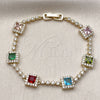 Oro Laminado Tennis Bracelet, Gold Filled Style Cluster Design, with Multicolor and White Cubic Zirconia, Polished, Golden Finish, 03.266.0053.1.07 (Thickness, 8 Inches Length)
