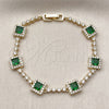 Oro Laminado Tennis Bracelet, Gold Filled Style Cluster Design, with Green and White Cubic Zirconia, Polished, Golden Finish, 03.266.0053.2.07