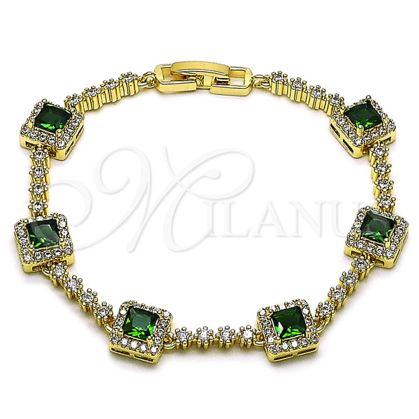 Oro Laminado Tennis Bracelet, Gold Filled Style Cluster Design, with Green and White Cubic Zirconia, Polished, Golden Finish, 03.266.0053.2.07