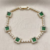 Oro Laminado Tennis Bracelet, Gold Filled Style Cluster Design, with Green and White Cubic Zirconia, Polished, Golden Finish, 03.266.0053.2.07 (Thickness, 8 Inches Length)