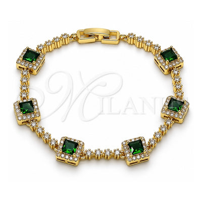 Oro Laminado Tennis Bracelet, Gold Filled Style Cluster Design, with Green and White Cubic Zirconia, Polished, Golden Finish, 03.266.0053.2.07 (Thickness, 8 Inches Length)
