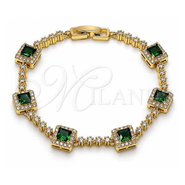 Oro Laminado Tennis Bracelet, Gold Filled Style Cluster Design, with Green and White Cubic Zirconia, Polished, Golden Finish, 03.266.0053.2.07 (Thickness, 8 Inches Length)