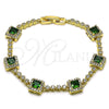 Oro Laminado Tennis Bracelet, Gold Filled Style Cluster Design, with Green and White Cubic Zirconia, Polished, Golden Finish, 03.266.0053.2.07 (Thickness, 8 Inches Length)