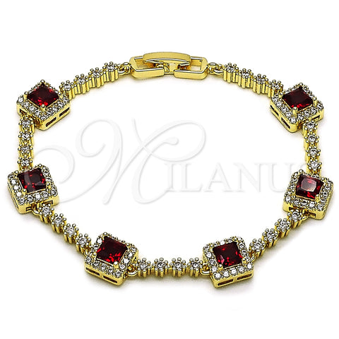 Oro Laminado Tennis Bracelet, Gold Filled Style Cluster Design, with Garnet and White Cubic Zirconia, Polished, Golden Finish, 03.266.0053.3.07